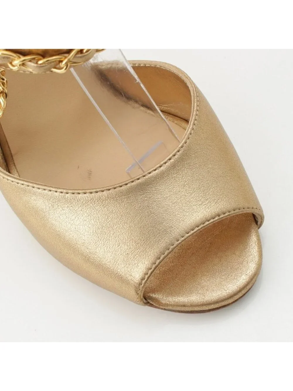 Chanel Leather CC Logo Chain Heels Clover Sandals Gold